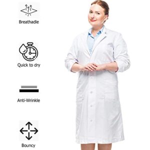 TALVANIA Lab Coat Women White Long Sleeve Uniform Lab Coats Cotton Laboratory Doctor Nurse Coat (Small)