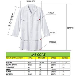 TALVANIA Lab Coat Women White Long Sleeve Uniform Lab Coats Cotton Laboratory Doctor Nurse Coat (Small)