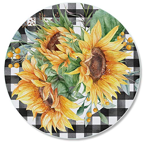 CounterArt Sunflower Fields 4mm Heat Tolerant Round Tempered Glass Cutting Board 16" Round Manufactured in the USA Food Preparation Board, Cake Plate, Pizza Stand