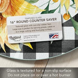 CounterArt Sunflower Fields 4mm Heat Tolerant Round Tempered Glass Cutting Board 16" Round Manufactured in the USA Food Preparation Board, Cake Plate, Pizza Stand