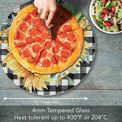 CounterArt Sunflower Fields 4mm Heat Tolerant Round Tempered Glass Cutting Board 16" Round Manufactured in the USA Food Preparation Board, Cake Plate, Pizza Stand