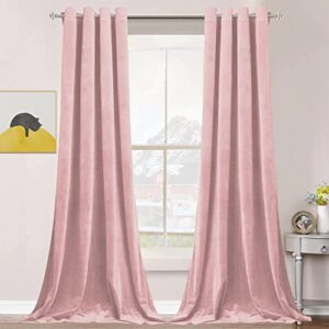 snitie pink 96in long velvet curtains with grommet, super soft thermal insulated noise reducing thick light filtering velvet drapes for living room and bedroom, set of 2 panels, 52 x 96 inch long