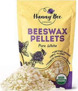 hunnybee beeswax pellets 1lb, 100% organic bees wax for diy candles, skin, body cream, face, and hair care, lotions deodorant, lip balm and soap making