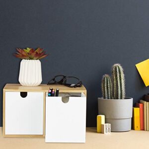 Relaxdays Desk Organiser, 2 Drawers, Office Storage Box, HxWxD: 14.5 x 24.5 x 20 cm, Bamboo & MDF, White