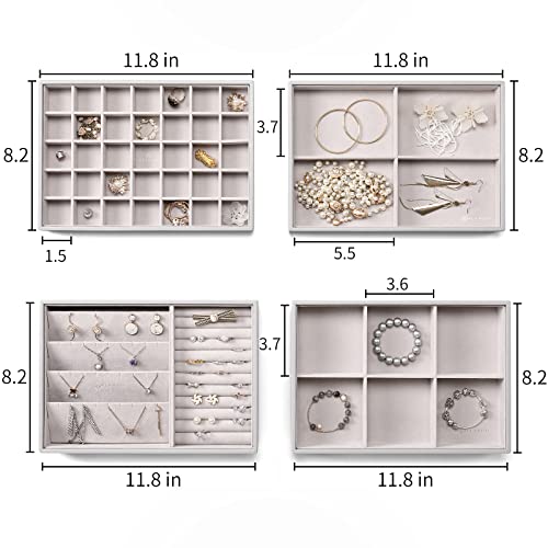 Vlando Jewelry Trays Stackable Showcase Display Drawer Organizer Storage- Multi-Purpose,Multiple Combinations, Large Capacity Multi-Layer Design and Fashion(Grey)