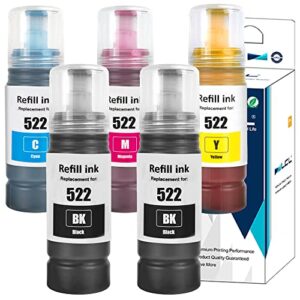 lcl compatible refill ink bottle replacement for 522 t522 t522120 t522220 t522320 t522420 et-2720 workforce et-4700 (2black, cyan, magenta, yellow)