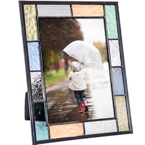 5x7 Picture Frame Colorful Stained Glass Photo Frame Table Top Easel Back Display Vertical or Horizontal Home Decor Blue Green Peach Clear J Devlin Pic 413-57HV