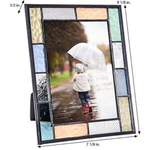 5x7 Picture Frame Colorful Stained Glass Photo Frame Table Top Easel Back Display Vertical or Horizontal Home Decor Blue Green Peach Clear J Devlin Pic 413-57HV