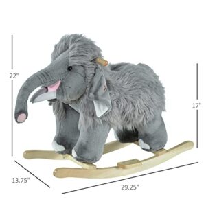 Qaba Kids Ride-On Rocking Horse Toy Mammoth Style Rocker with Fun Music & Soft Plush Fabric for Children 18-36 Months