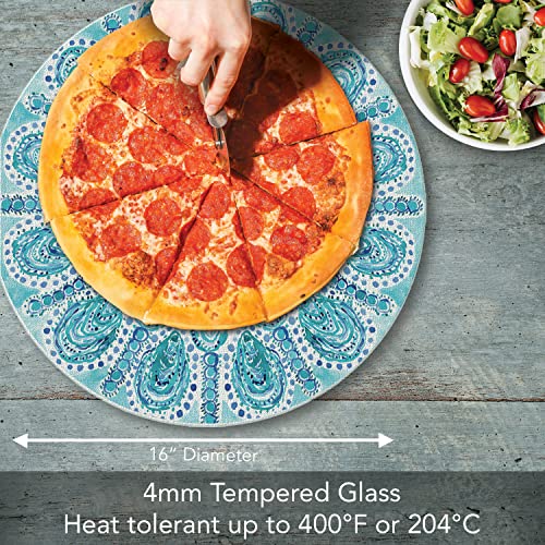 CounterArt Ocean Fantasy 4mm Heat Tolerant Round Tempered Glass Cutting Board 16" Round Manufactured in the USA Food Preparation Board, Cake Plate, Pizza Stand