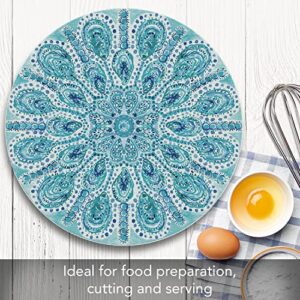 CounterArt Ocean Fantasy 4mm Heat Tolerant Round Tempered Glass Cutting Board 16" Round Manufactured in the USA Food Preparation Board, Cake Plate, Pizza Stand