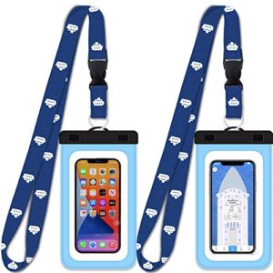 cruise lanyards waterproof cell phone pouch dry case with touch screen [2 pack] blue