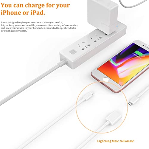 DESOFICON iPhone Charger Extension Cable Compatible with iPhone/iPad, Extender Dock Cable for Male to Female Cable Extension Adapter Pass Video, Data, Audio(6.6FT/2M White)