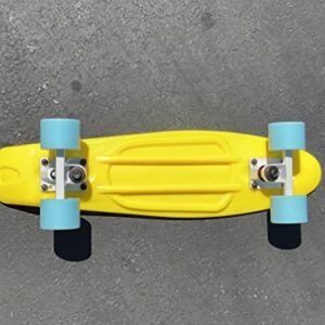 Yellow Skateboard with Blue Wheels Cruiser Board 22" Complete Board for Adult and Beginners AZM