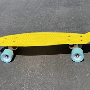 Yellow Skateboard with Blue Wheels Cruiser Board 22" Complete Board for Adult and Beginners AZM