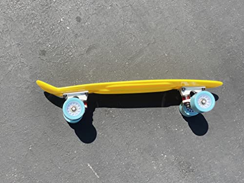 Yellow Skateboard with Blue Wheels Cruiser Board 22" Complete Board for Adult and Beginners AZM