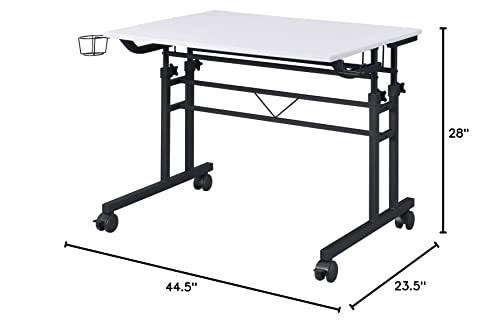 Techni Mobili Rolling Writing Desk with Height Adjustable Desktop and Moveable Shelf, Black