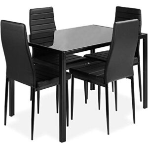 dklgg 5-piece kitchen table set for dining room, 4 faux leather metal frame chairs, dinette, compact space w/glass tabletop, 47.25'' l x 27.56'' w x 29.5'' h, black…