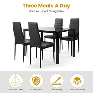 DKLGG 5-Piece Kitchen Table Set for Dining Room, 4 Faux Leather Metal Frame Chairs, Dinette, Compact Space w/Glass Tabletop, 47.25'' L x 27.56'' W x 29.5'' H, Black…