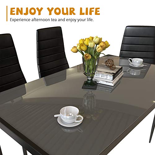 DKLGG 5-Piece Kitchen Table Set for Dining Room, 4 Faux Leather Metal Frame Chairs, Dinette, Compact Space w/Glass Tabletop, 47.25'' L x 27.56'' W x 29.5'' H, Black…