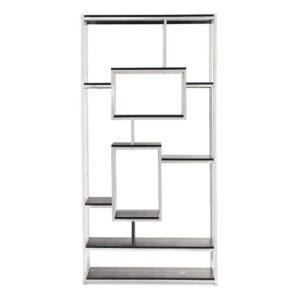 bowery hill 71" tall bookshelf, 7-tier classic bookcase, 9-shelf open storage shelves organizer in chrome for home office