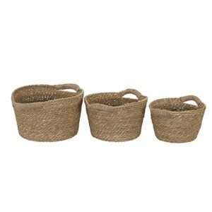 household essentials cattail woven wicker basket set | small medium large | brown