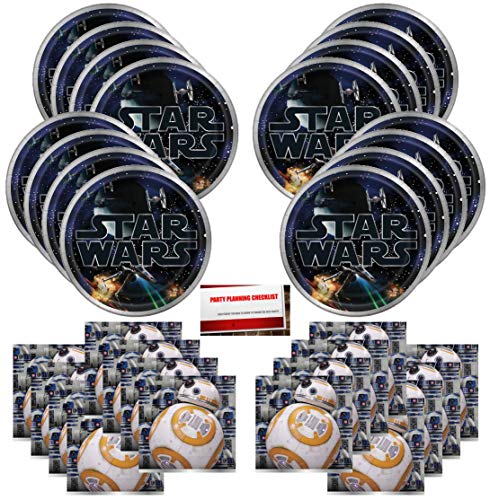 Star Wars Party Birthday Supplies Bundle Plates & Napkins Pack for 16 Guests (Plus Party Planning Checklist by Mikes Super Store)