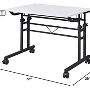 Techni Mobili Rolling Writing Height Adjustable Desktop and Moveable Shelf Desk, 25" D x 44.5" W x 28-39.75" H, White