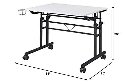 Techni Mobili Rolling Writing Height Adjustable Desktop and Moveable Shelf Desk, 25" D x 44.5" W x 28-39.75" H, White