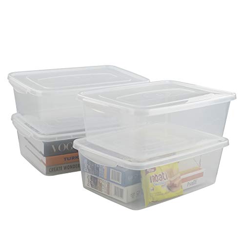 Gloreen Clear Storage Bin, 14 Quart Latch Bins/Containers/Boxes with Lid, Pack of 4