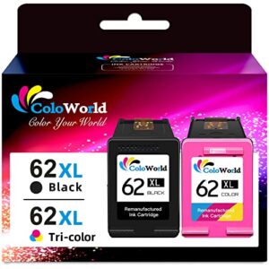 coloworld 62xl ink cartridges black color for hp ink 62xl black/color combo pack, for hp62 62 xl, compatible for envy 7640 5660 5540 5661 5642 5640 5663 5544 5542 5549 officejet 5740 5745 5746 printer