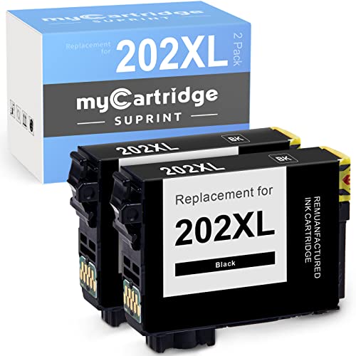 myCartridge SUPRINT 202XL Ink Cartridge Remanufactured Ink Cartridge Replacement for Epson 202XL 202 XL Black use with Expression Home XP5100 XP-5100 Workforce WF-2860 WF2860 Printer 2 Black 202