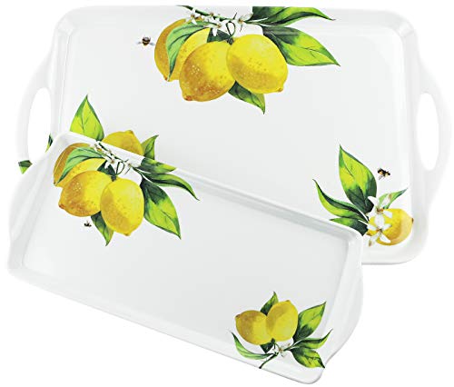 Calypso Basics Fresh Lemons by Reston Lloyd 2pc Melamine Tray Set, Lemons with Honey Bees