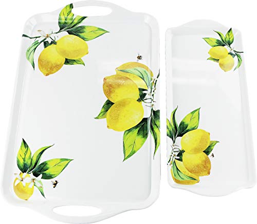 Calypso Basics Fresh Lemons by Reston Lloyd 2pc Melamine Tray Set, Lemons with Honey Bees