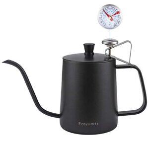 easyworkz gage gooseneck pour over coffee kettle 20 oz with thermometer stainless steel hand drip coffee pot with long narrow spout