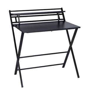 Riverdalin Modern Folding Desk,Foldable Study Desk for Small Space,Home Office Laptop Table with Shelf,Computer Gaming Writing Eating Multi-Purpose Portable Organization (Black)