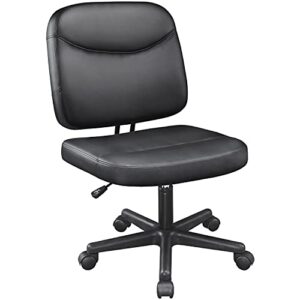yaheetech armless office chair ergonomic desk chair low back pu leather adjustable swivel chair computer task chair, black