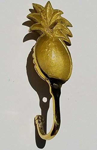 4-1/4" Pineapple Fruit Strong Hook Hanger Shiny Solid Brass Coat Hat Hanger #Q11