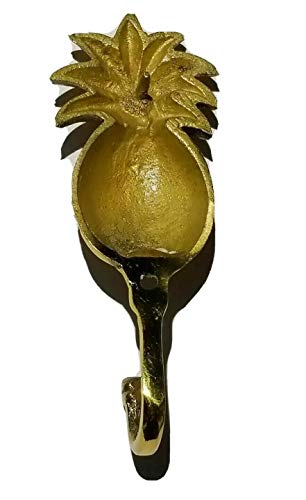 4-1/4" Pineapple Fruit Strong Hook Hanger Shiny Solid Brass Coat Hat Hanger #Q11