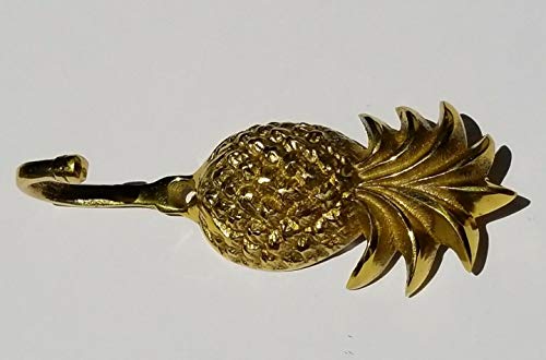 4-1/4" Pineapple Fruit Strong Hook Hanger Shiny Solid Brass Coat Hat Hanger #Q11