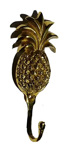 4-1/4" Pineapple Fruit Strong Hook Hanger Shiny Solid Brass Coat Hat Hanger #Q11