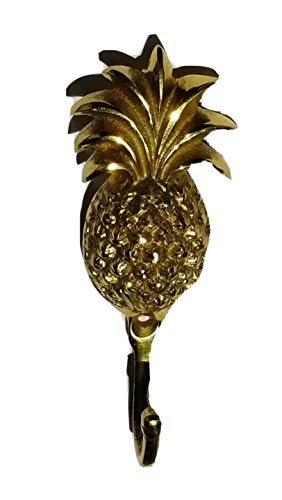 4-1/4" Pineapple Fruit Strong Hook Hanger Shiny Solid Brass Coat Hat Hanger #Q11