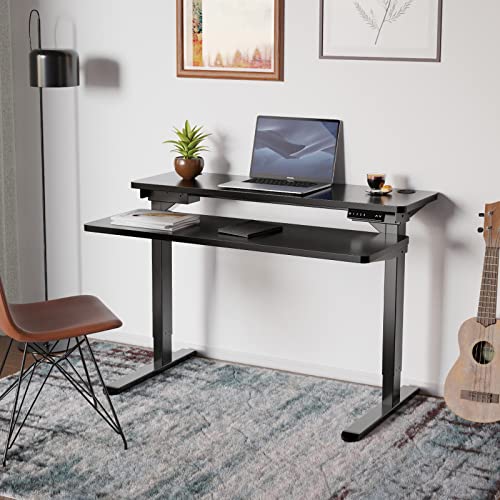 AIMEZO Dual Motor Split Top Desk Height Adjustable Standing Desk Electric Stand Up Desk with Table Top (Black Top+Black Frame)