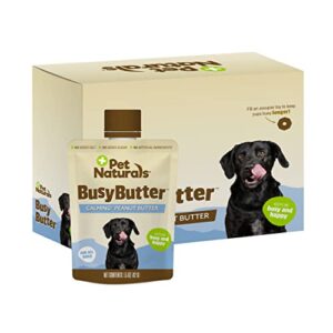 pet naturals busybutter easy squeeze calming peanut butter for dogs, 6 pouches - great for treats, lick mats, training, calming, and occupier toys