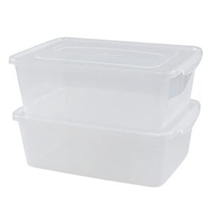 hespama 14 quart plastic storage bin, clear latching boxes with grey lid, 2 packs, f