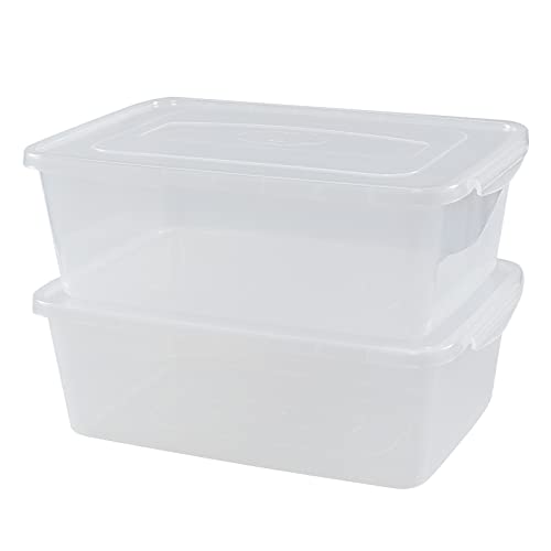 Hespama 14 Quart Plastic Storage Bin, Clear Latching Boxes with Grey Lid, 2 Packs, F