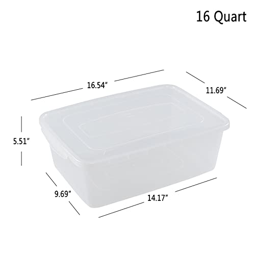 Hespama 14 Quart Plastic Storage Bin, Clear Latching Boxes with Grey Lid, 2 Packs, F