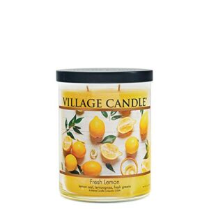 village candle fresh lemon, medium tumbler scented candle, 14 oz, yellow