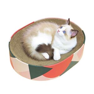 msbc cat scratcher carboard bed lounge couch for indoor cats oval shape 17"x13", kitty cat scratching pad recycle corrugate scratcher long lasting furniture