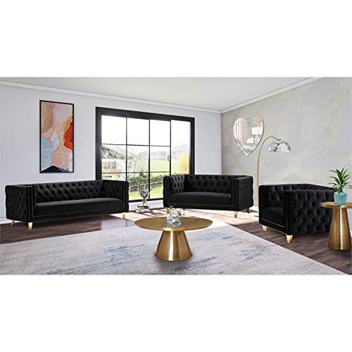 Meridian Furniture 652Black-S Michelle Collection Modern | Contemporary Sofa with Deep Button Tufting, Nailhead Trim and Sturdy Gold Iron Legs, 90" W x 34" D x 30" H, Black